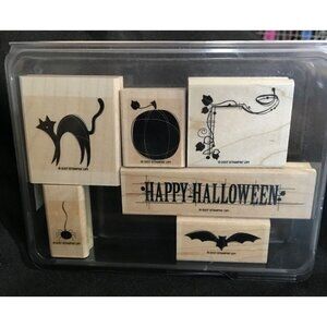 Stampin Up Autumn Apparitions Halloween Rubber Stamp Set Of 9 Cat Bat Pumpkin
